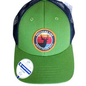 Southern Tide Men's White Tailed Deer Patch Trucker Hat Forest Green Blue NWT